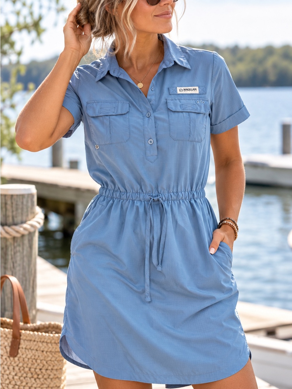 Magellan Fish Gear Blue Fishing Utility Shirt Dress Women's L
